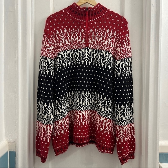 Coldwater Creek Red and Black intarsia knitted 1/4 zip sweater size tag removed - Picture 1 of 3